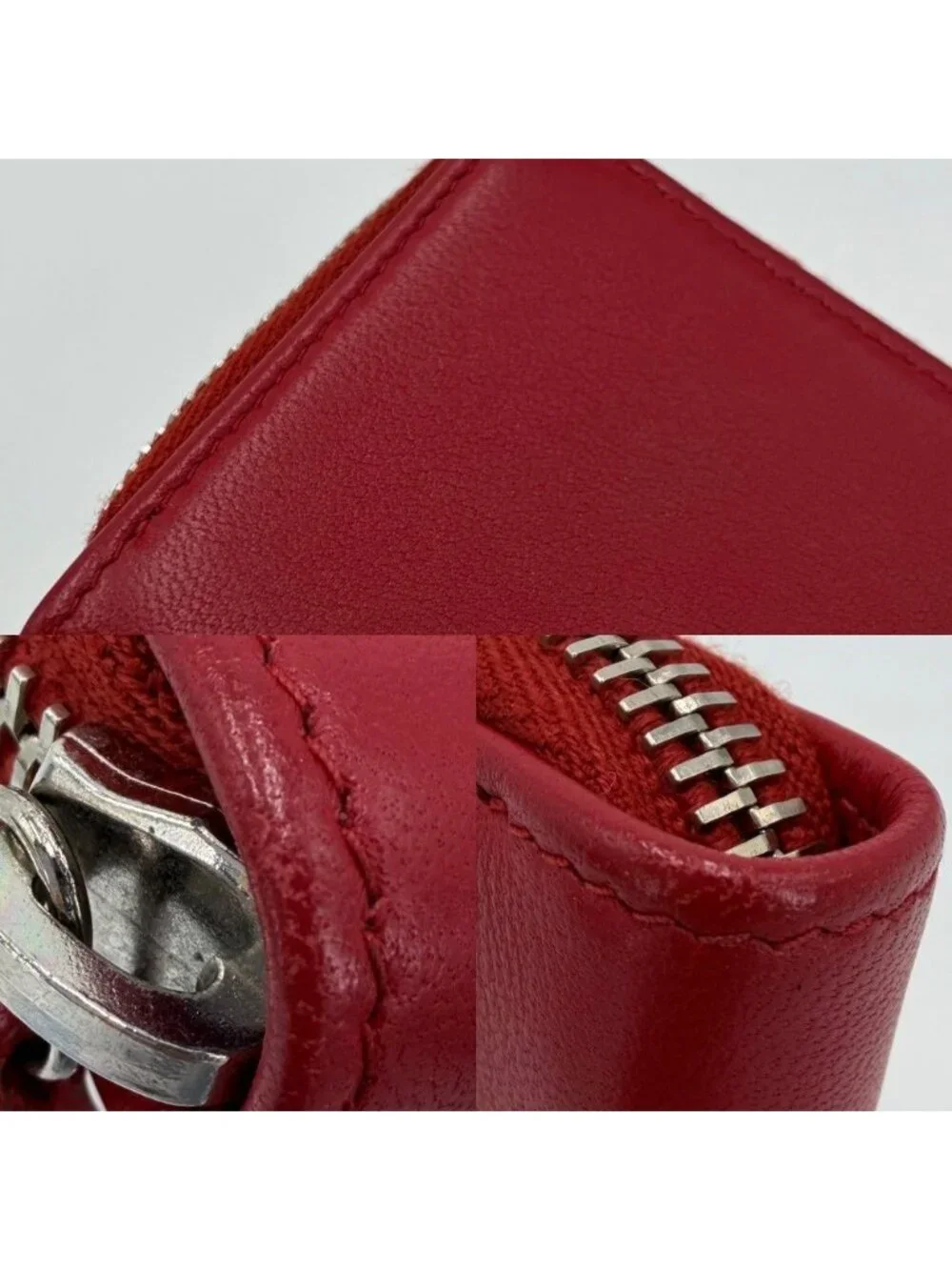 Chanel Coin Case Card CC Logo Purse Leather Red Navy Silver